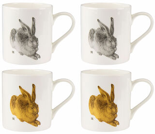 Set of 4 mugs "Hare", porcelain
