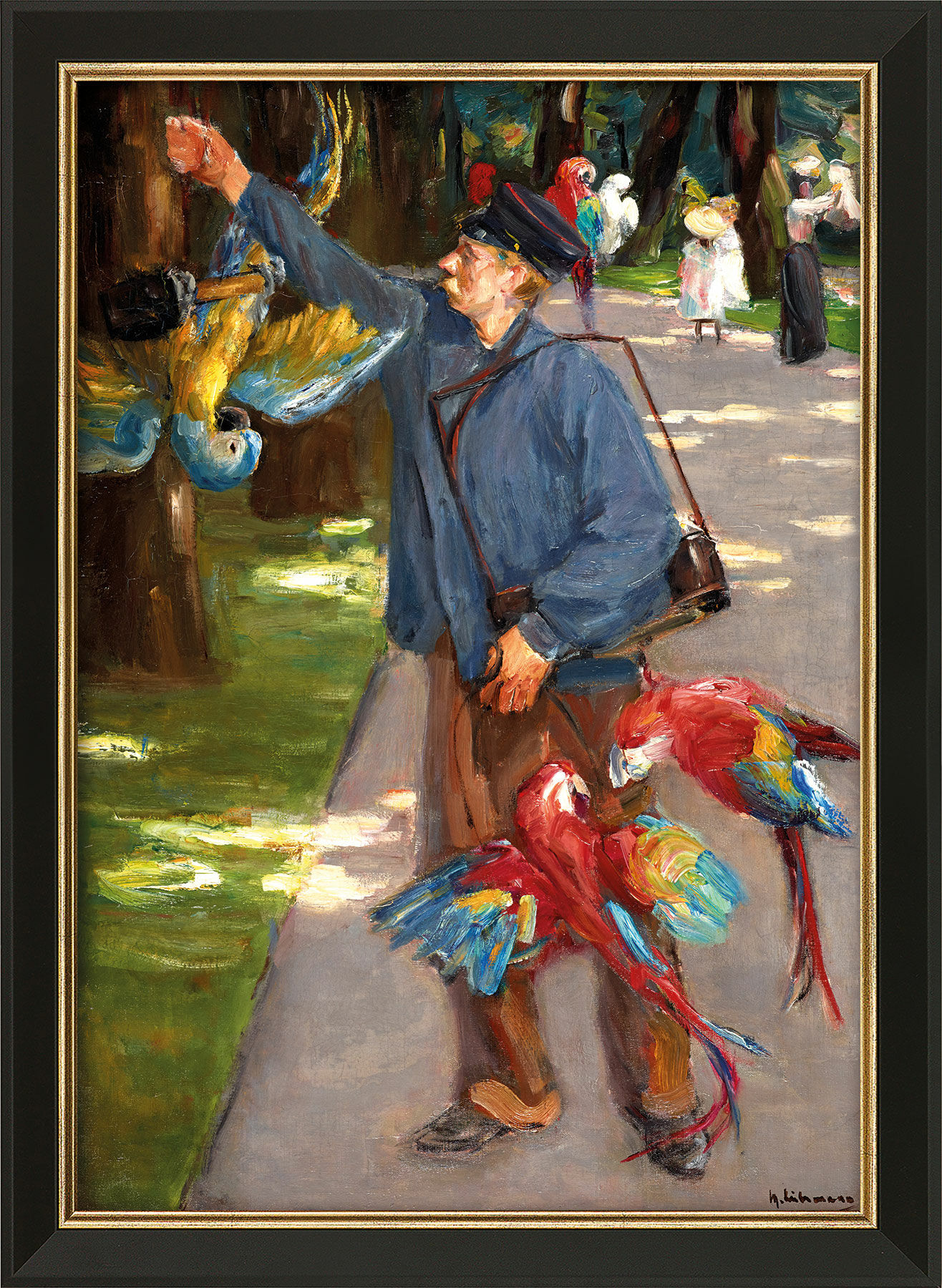 Bild "Der Papageienmann" (1902), gerahmt von Max Liebermann