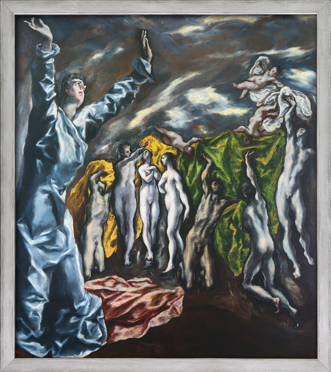 Obraz "Otwarcie piątej pieczęci" (1608-1614), oprawiony w ramę autorstwa El Greco