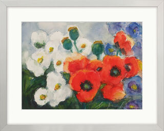 Picture "Poppies with Daisies" (2021) (Original / Unique piece), framed by Christine Kremkau
