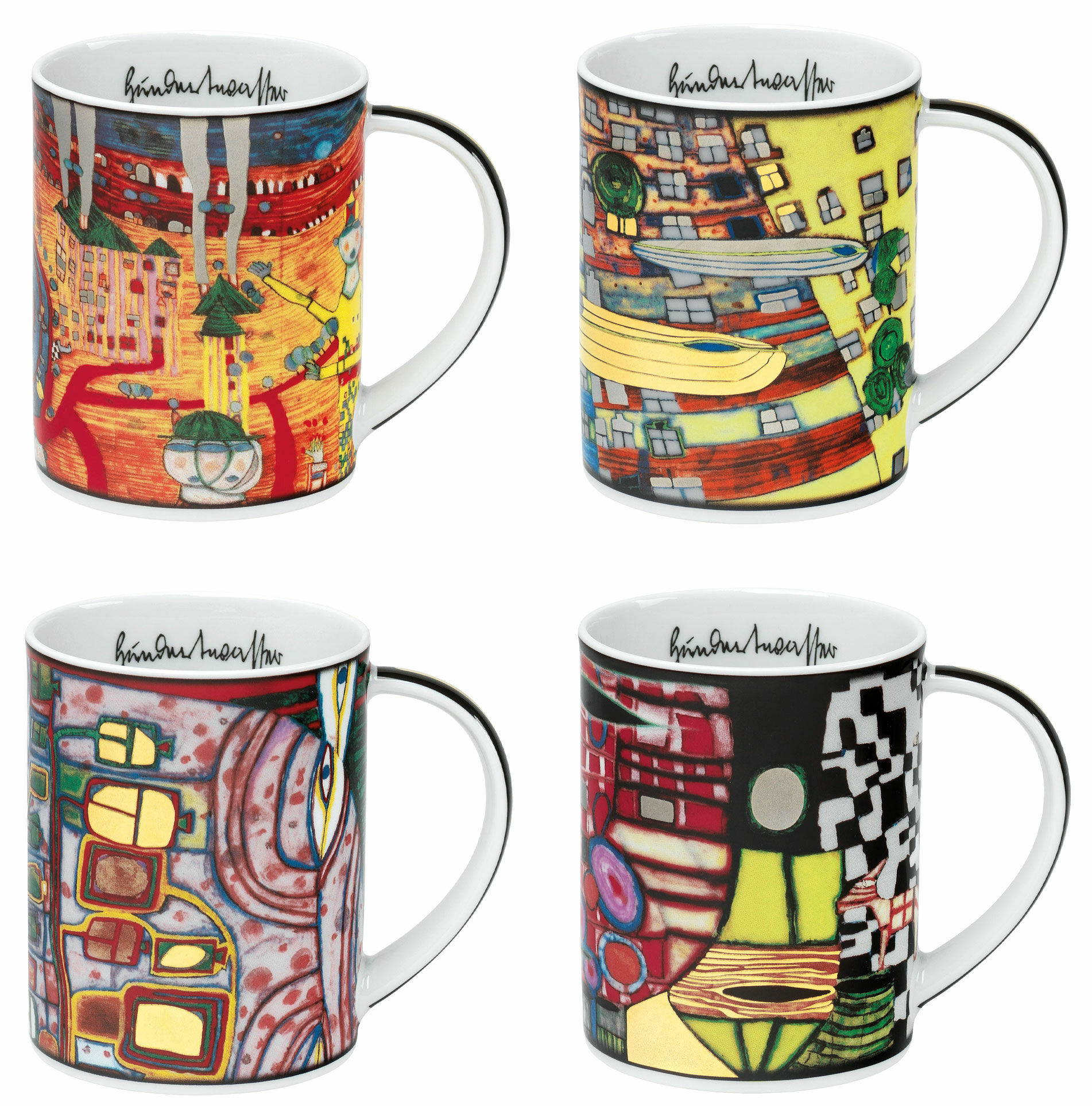 Set of 4 mugs "Magic Mugs 2021", porcelain by Friedensreich Hundertwasser