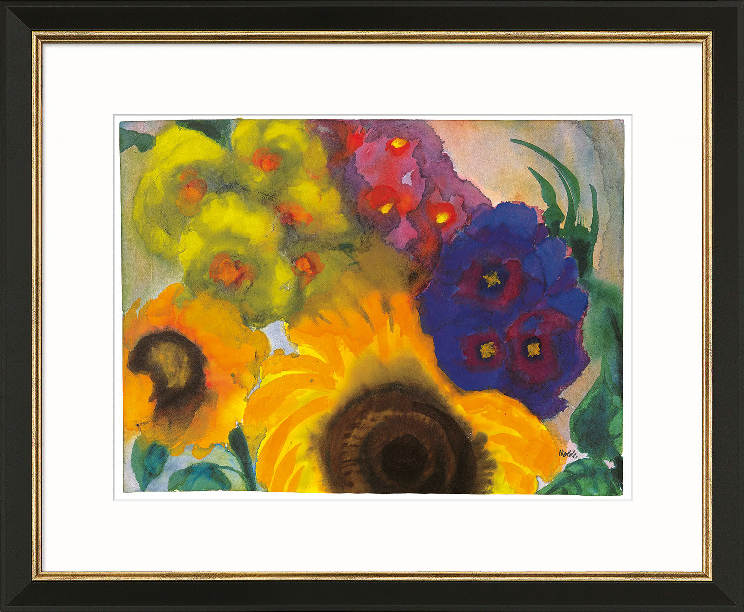 Bild "Sommerblumen", Version schwarz-goldfarben gerahmt von Emil Nolde