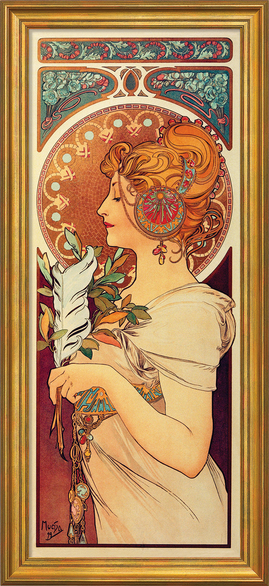 Picture "La Plume" (1899), framed by Alphonse Mucha