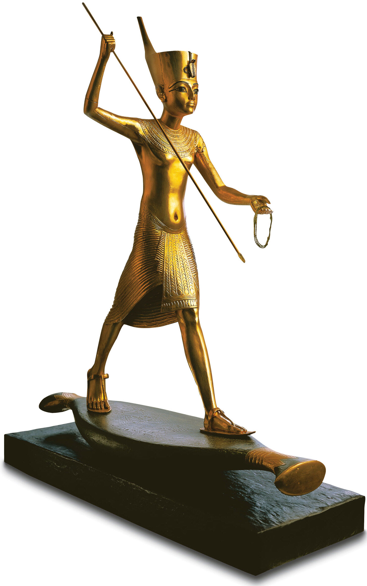 Skulptur "Tutankhamon med harpuner", håndforgyldt