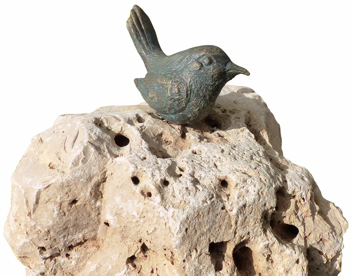 Sculpture de jardin "Oiseau sur le gravier de la rivière", bronze