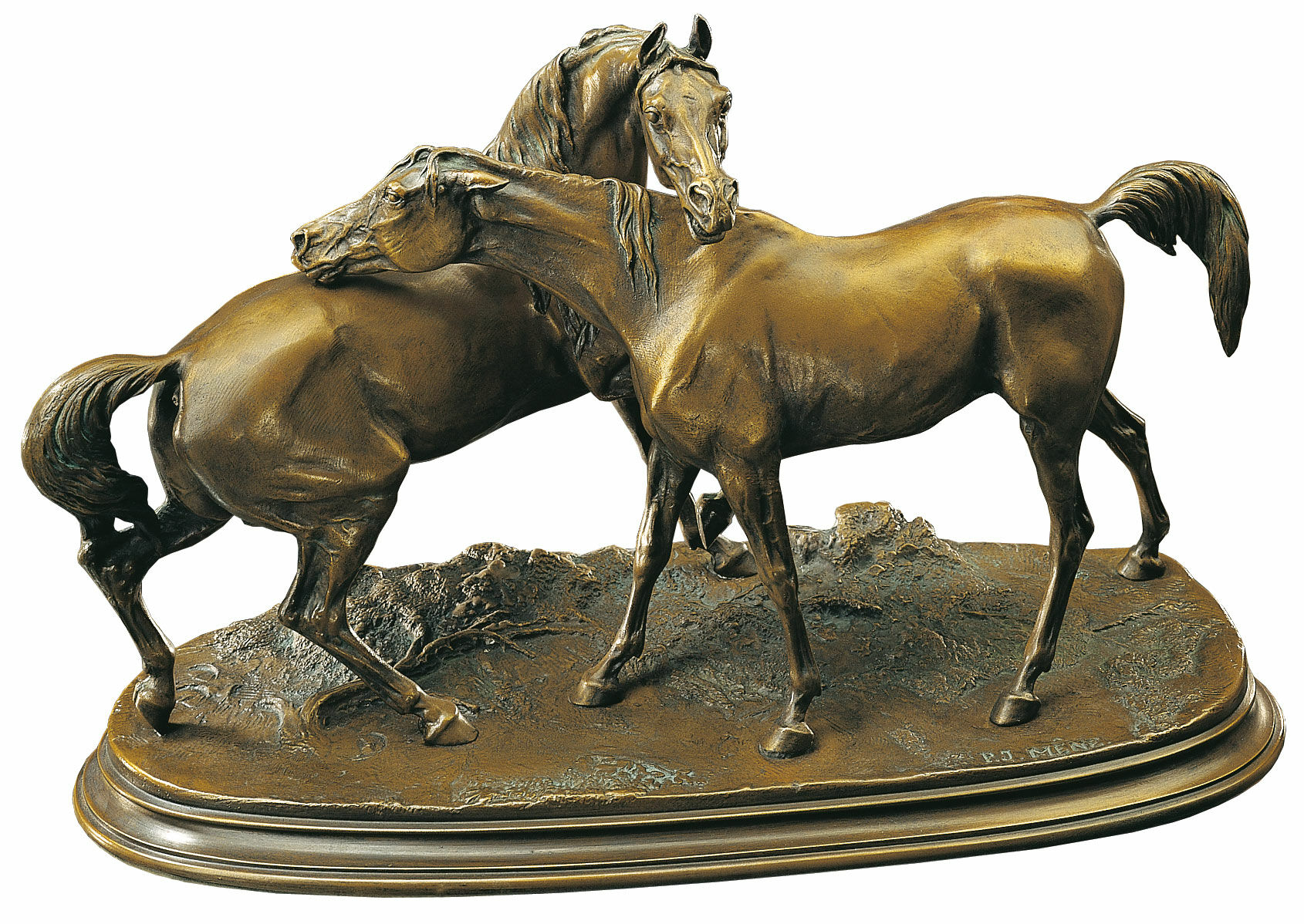 Paard sculptuur "De Omhelzing", gebonden brons von Pierre Jules Mêne