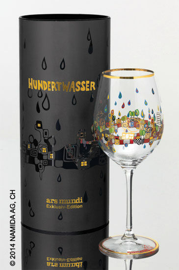 (PM XIX/2) Vinglas "SKØNHEDEN ER EN PANACEA - Guld - Rødvin" von Friedensreich Hundertwasser
