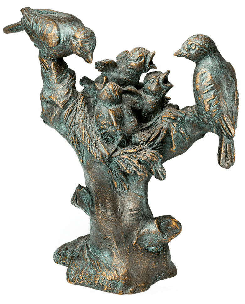 Tuinbeeld "Vogelnest op boomstronk", brons