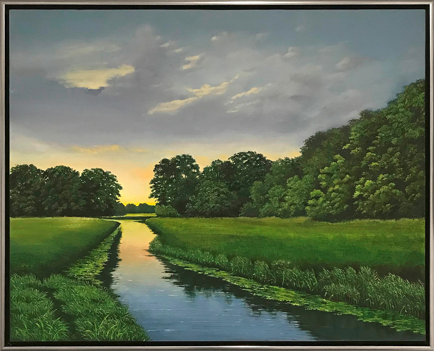 Picture "Sunset at the Little River" (2021) (Original / Unique piece), framed by Arnold Voet