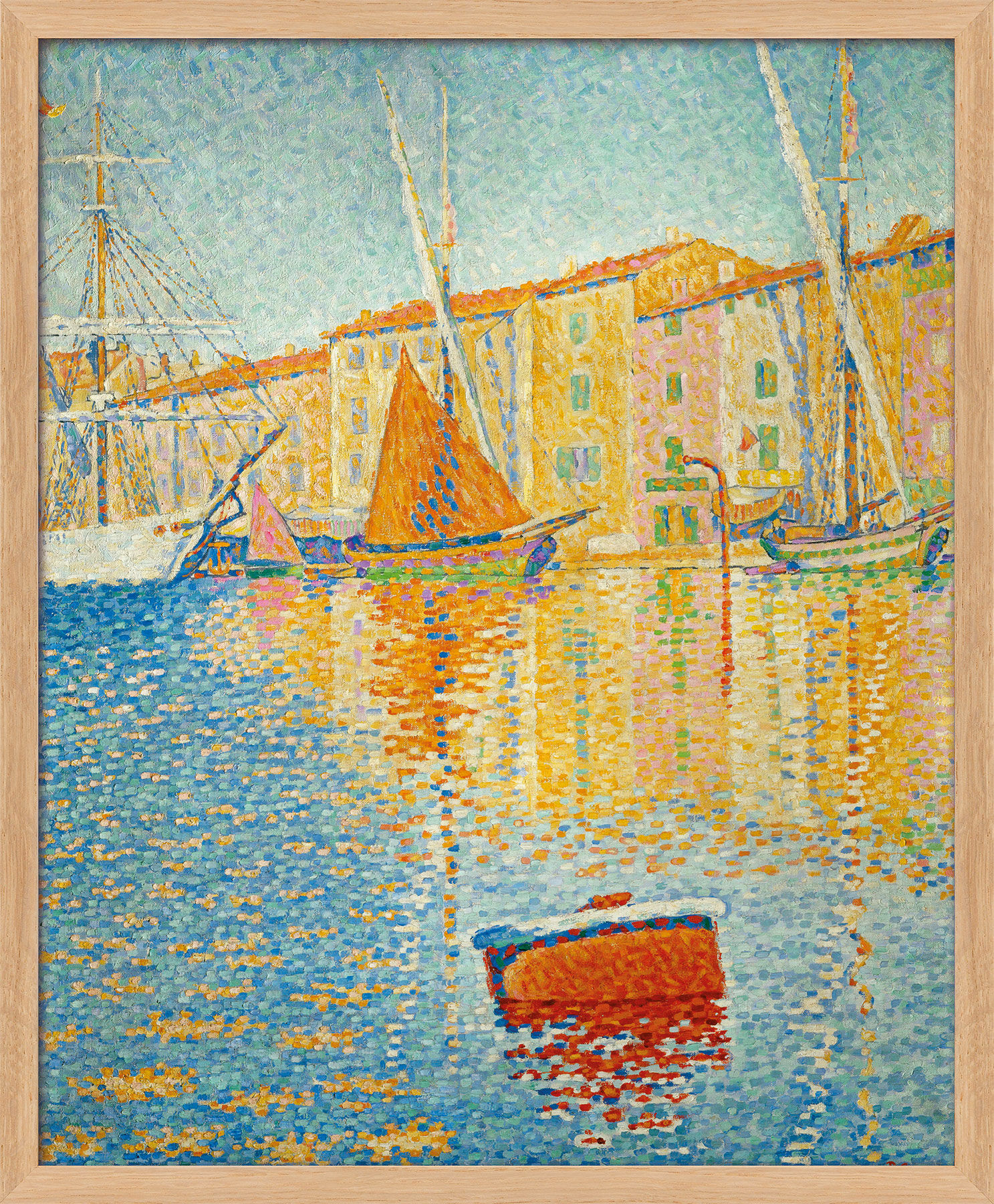 Bild "La Bouée rouge (Die rote Boje im Hafen von Saint-Tropez)" (1895), Version naturfarben gerahmt von Paul Signac