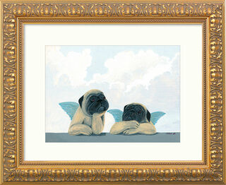 Picture "Sistine Pugs", golden framed version by Loriot