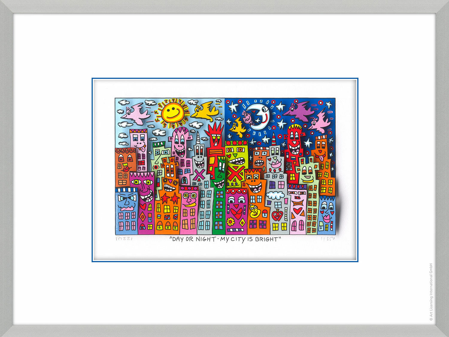 Tableau 3D "Day or Night - My City is Bright" (2019), encadrée von James Rizzi