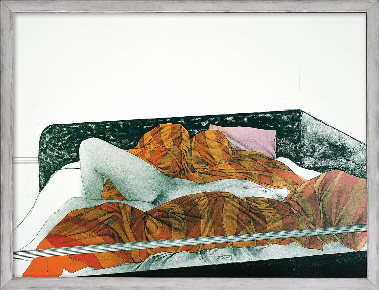 Picture "Il letto rigato" (1991), silver-coloured framed version by Bruno Bruni