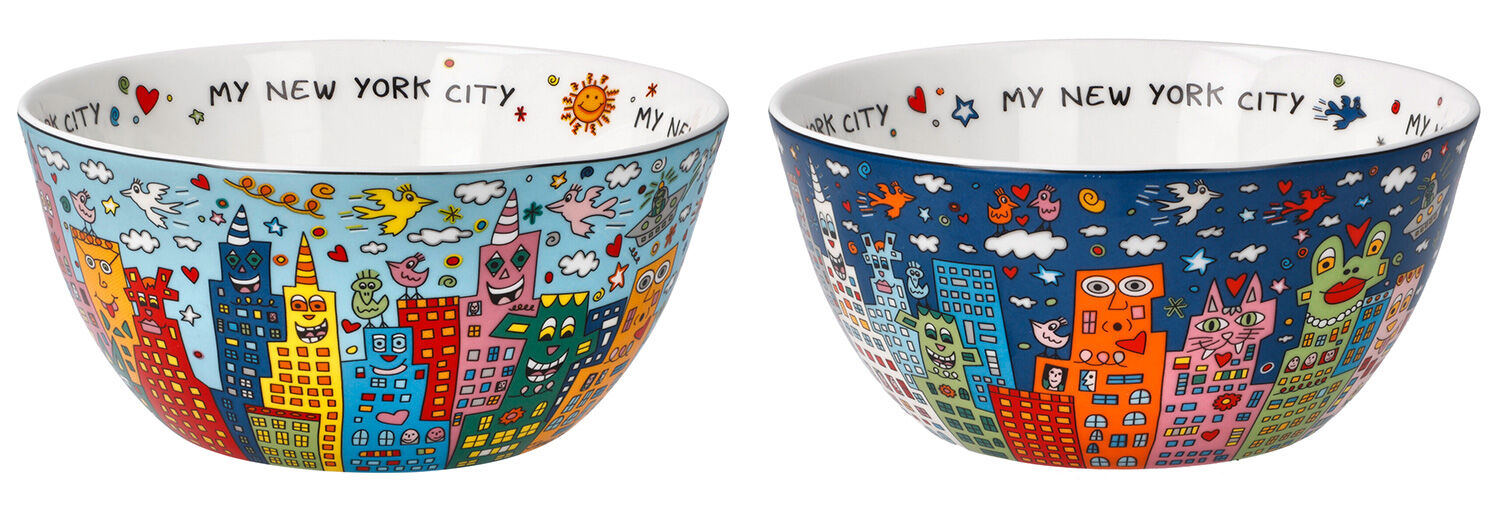 Set of 2 porcelain bowls with artist motifs "My New York City" by James Rizzi