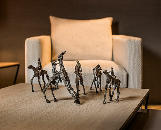 Set of 5 equestrian sculptures "To Ride", bronze by Ann Vrielinck