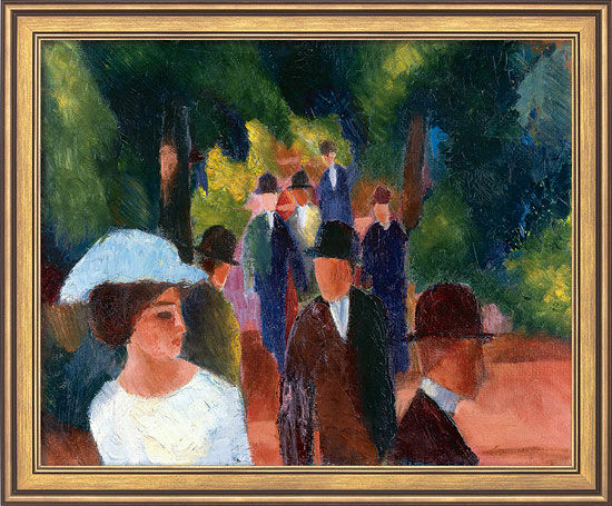 Bild "Promenade (mit weißem Mädchen in Halbfigur)" (1914), gerahmt von August Macke