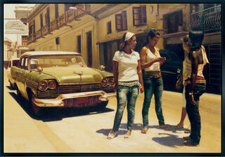 Bild "Straßenszene des urbanen Lebens in Havanna", gerahmt
