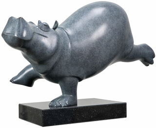 Skulptur "Tanzendes Flusspferd", Bronze grau