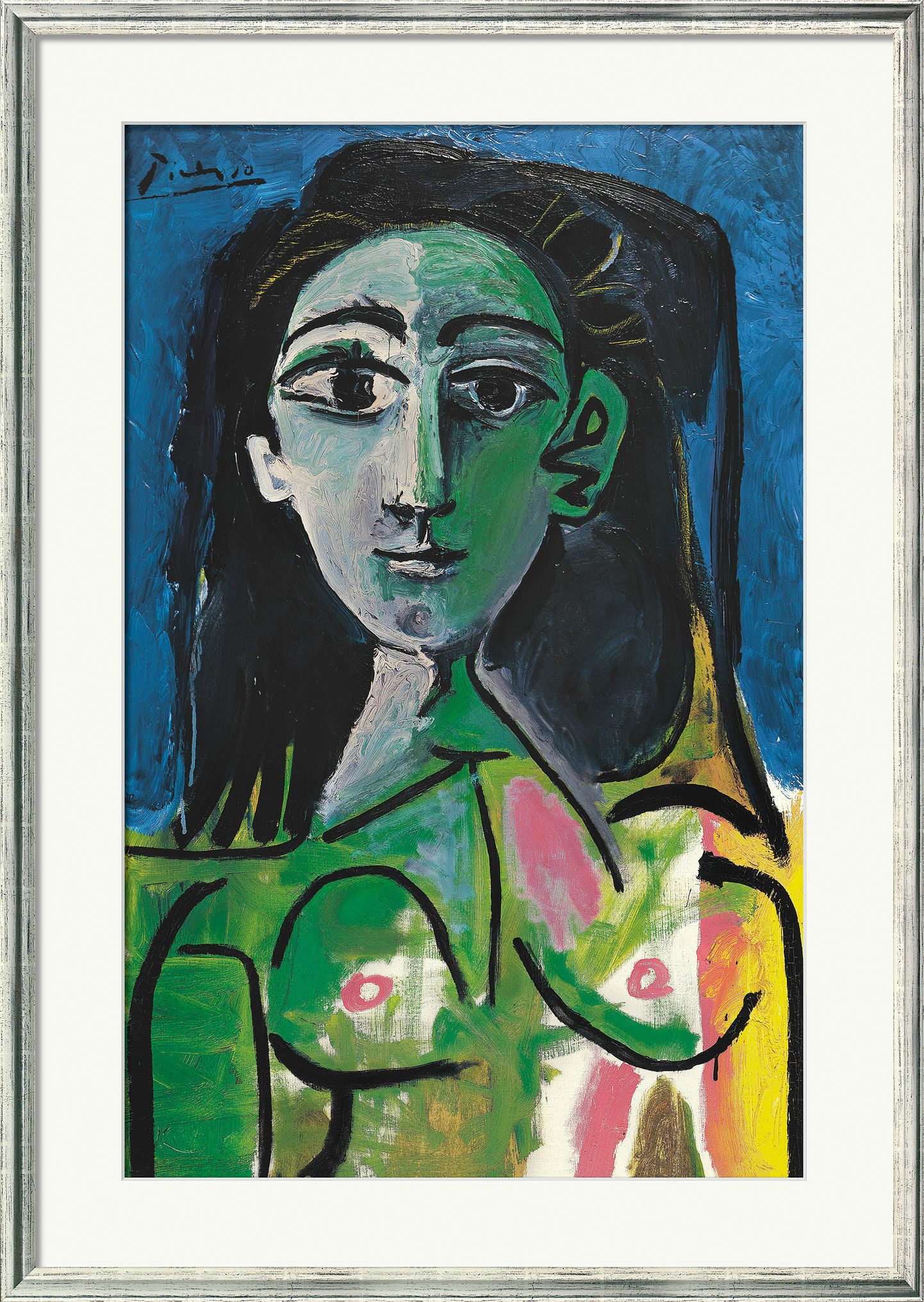 Tableau "Buste de Femme (Jacqueline)" (1963), encadré von Pablo Picasso