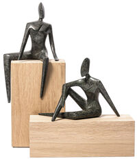 Set di 2 sculture "Elle e Lui", bronzo su legno