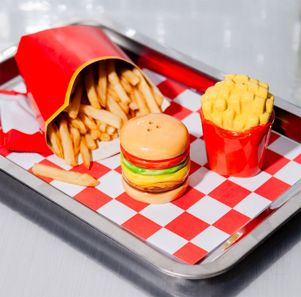 Peper- en zoutstel "Burger and Fries", keramiek