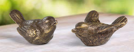 Set van 2 tuinbeelden "Vogelpaar", brons