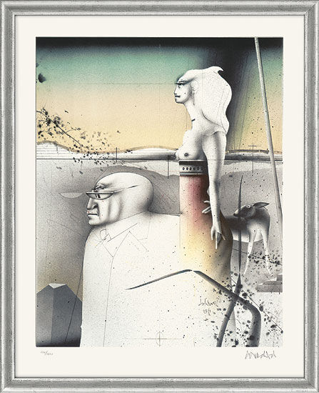 Schilderij "Paar met hond" - uit de serie "Litho's II", ingelijst van Paul Wunderlich