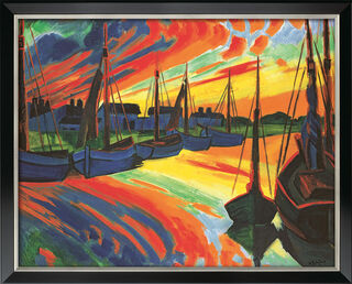 Picture "Port of Leba" (c. 1922), black and silver-coloured framed version by Max Pechstein
