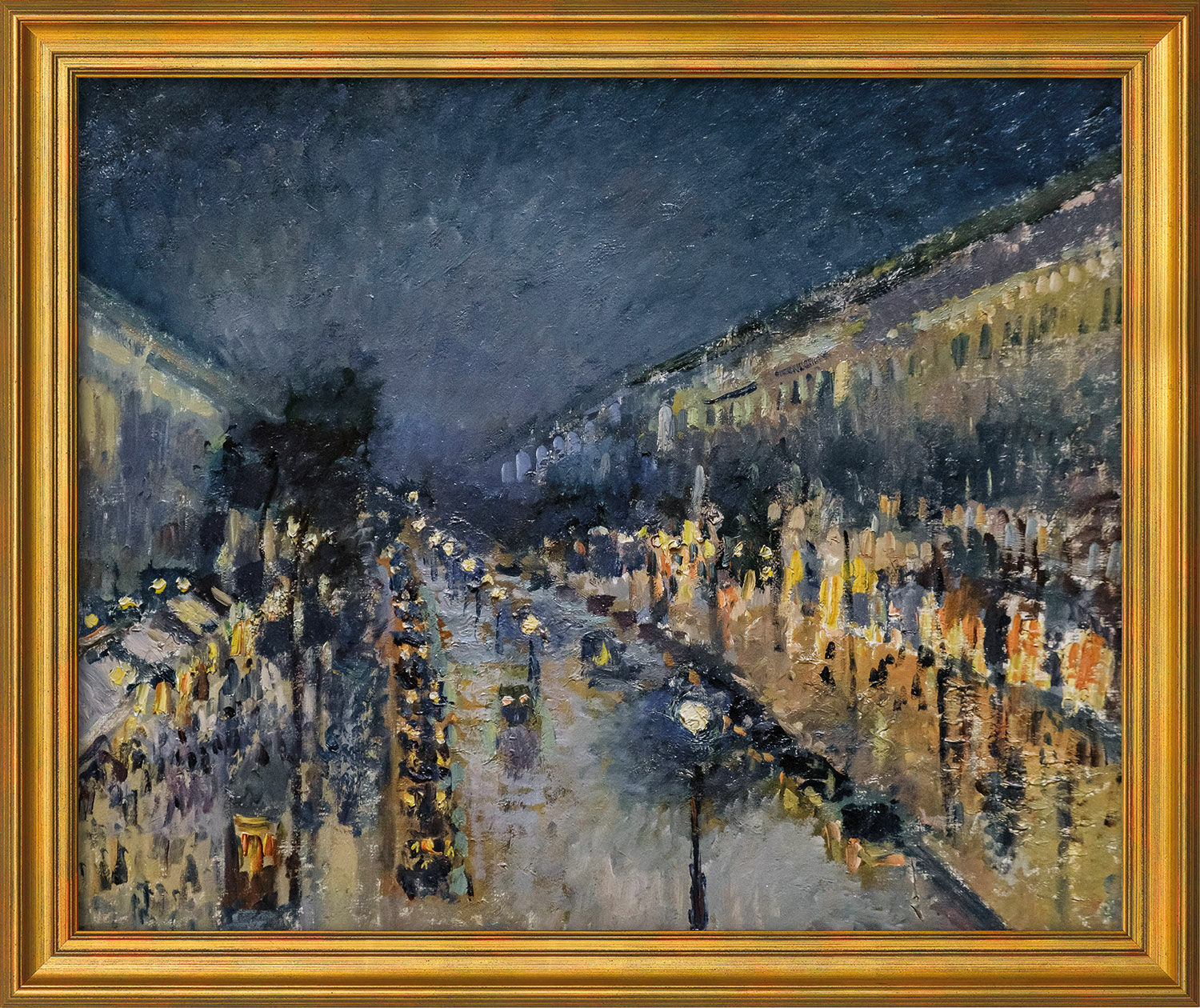 Picture "Boulevard Montmartre by Night" (1897), framed by Camille Pissarro