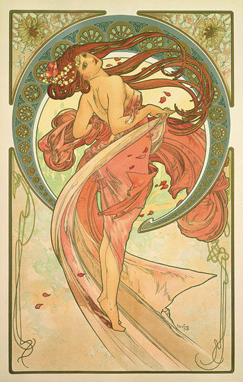 Glasplaat "De dans" (1898) von Alphonse Mucha