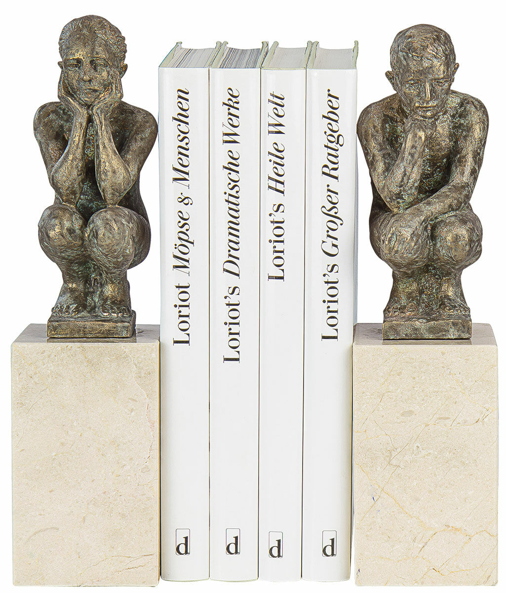 Skulpturpar / bogstøtter "Dreng og pige", støbt stenlook von Angeles Anglada