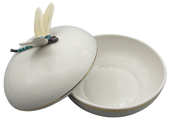 Pudełko z pokrywką "Ważka", porcelana ze złotymi zdobieniami