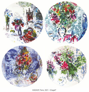 "Les Bouquets de fleurs" collection by Bernardaud - Set of 4 plates with artist's motifs, porcelain