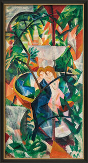Picture "Girl at the Fountain" (1913), black and golden framed version by August Macke