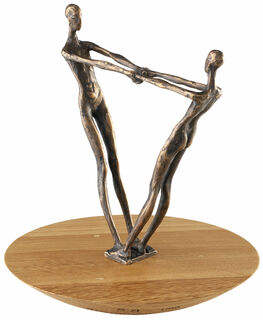 Skulptur "Bewegliche Liebe", Bronze auf Holzwippe