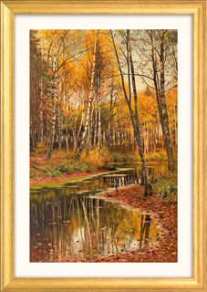Tableau "Forêt de bouleaux dans la lumière d'automne" (1903), version encadrée dorée.