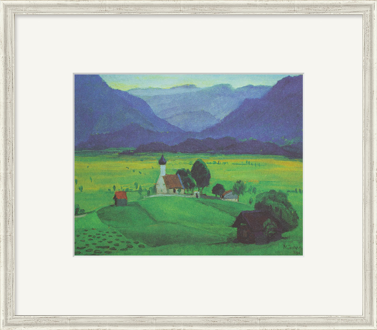 Beeld "Ramsach kerk" (1928), ingelijst von Gabriele Münter