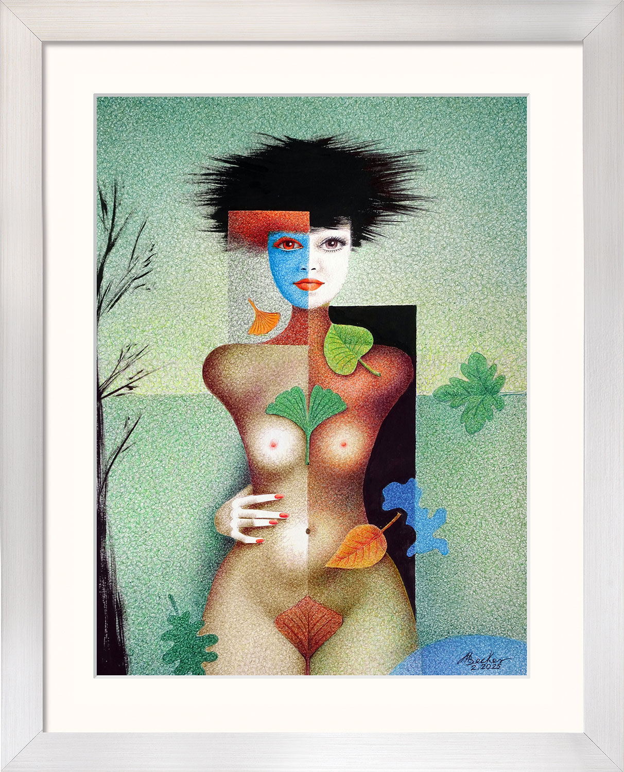 Bild "Torso auf Grün" (2025) (Original / Unikat), gerahmt von Michael Becker