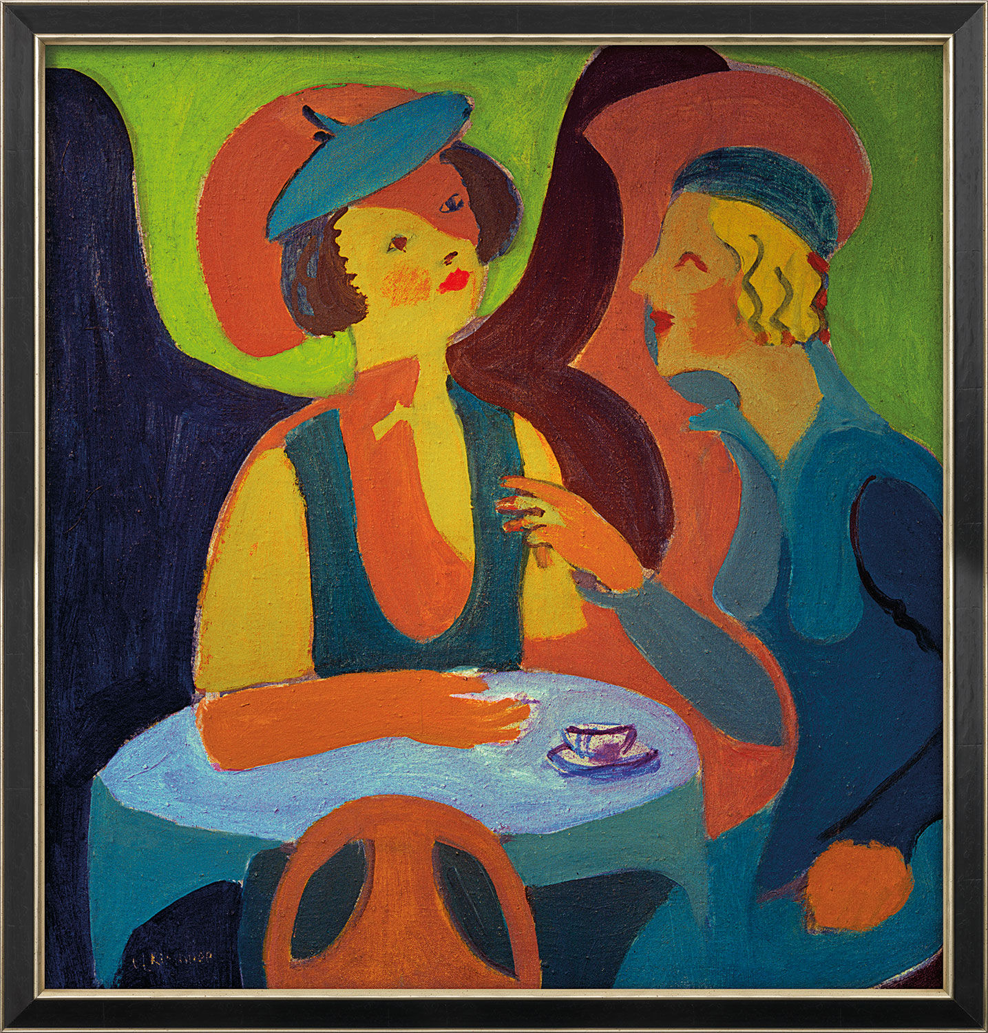Billede "To kvinder på en café" (1927), indrammet af Ernst Ludwig Kirchner