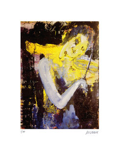cuadro "Violinista en amarillo" (2022), sin enmarcar de Armin Mueller-Stahl