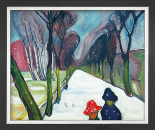 Bild "Allee im Schneegestöber" (1906), Version schwarz-silberfarben gerahmt von Edvard Munch