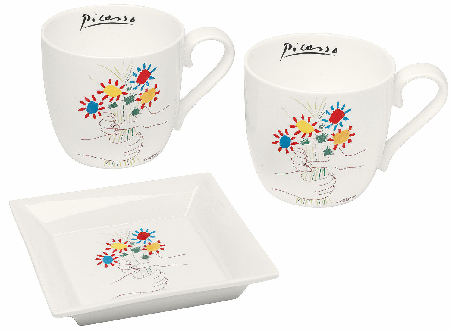 3-Piece porcelain set "Hands with Bouquet of Flowers" by Pablo Picasso