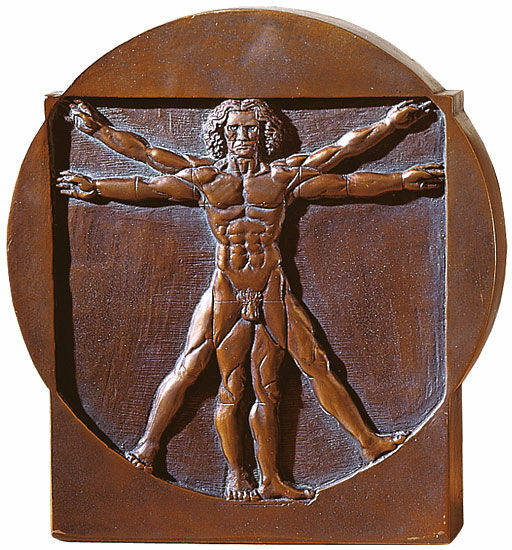 "Schema delle Proporzioni", relief sculpture "Man" by Leonardo da Vinci