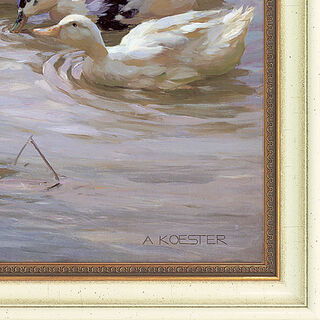 Bild "Enten am Seeufer", gerahmt von Alexander Koester