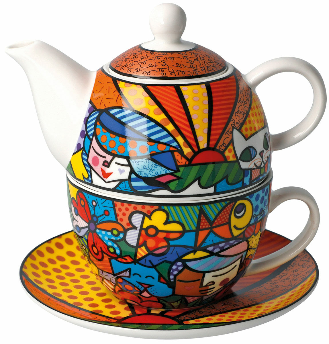 Teapot with an integrated cup "Garden", Porcelain by Romero Britto