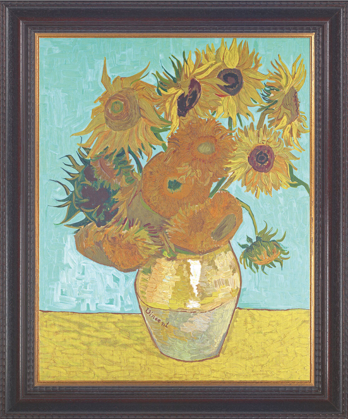 Bild "Vase mit Sonnenblumen" (1888), gerahmt von Vincent van Gogh