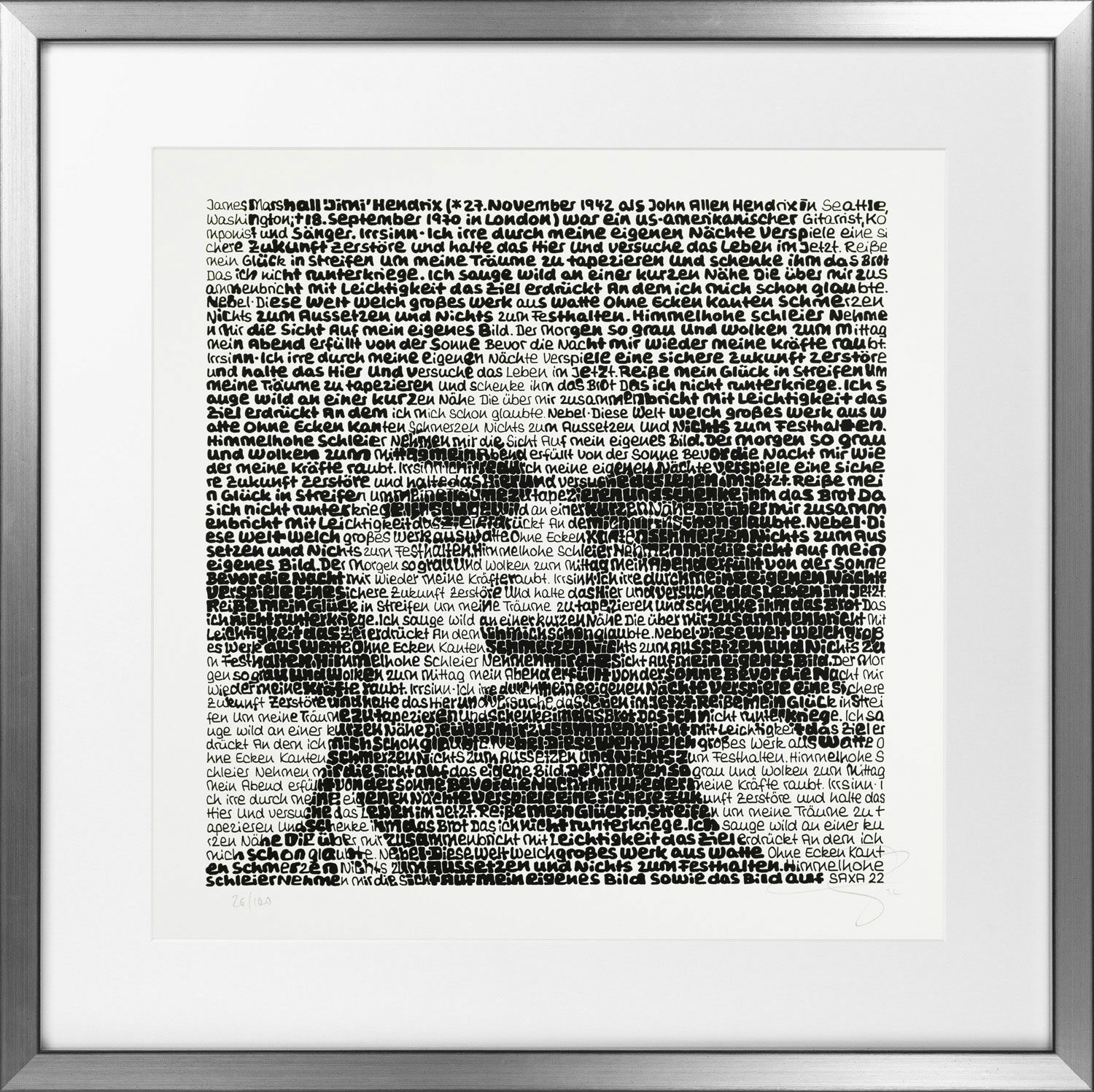 Tableau "Jimi Hendrix" (2022), encadré von SAXA