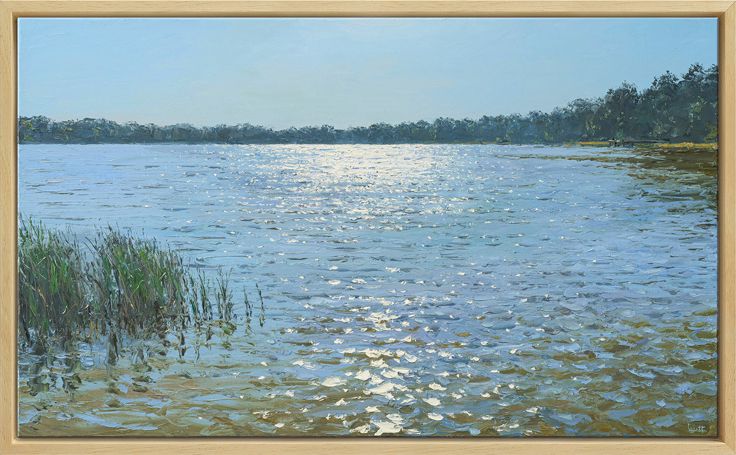 Bild "Sonnenreflexe auf dem See" (2023) (Original / Unikat), gerahmt von Peter Witt