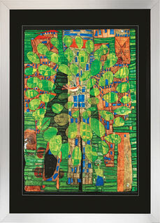 Picture "Singing Bird on a Tree in the City", framed by Friedensreich Hundertwasser