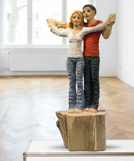 Sculpture "Lovers", cast wood finish by Michael Pickl